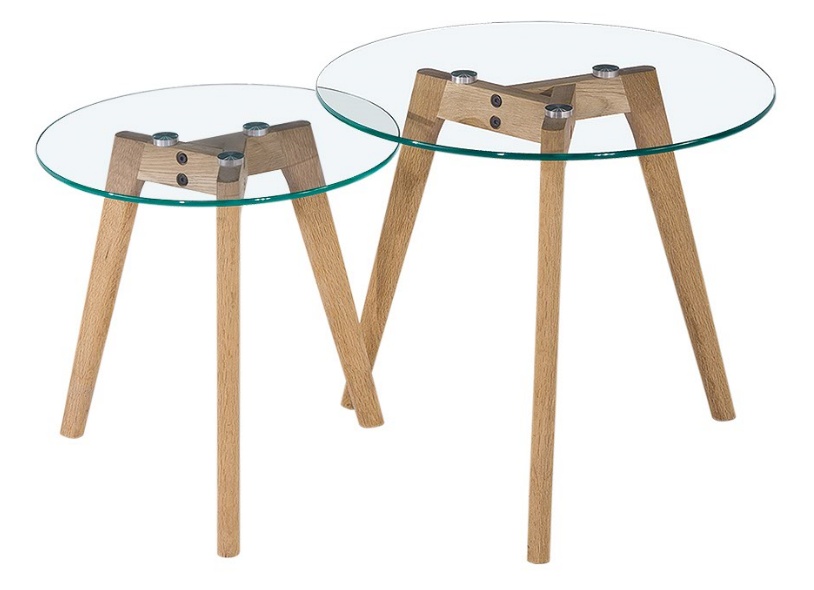 CAGUSTO Beistelltisch Mikkel 2er Set rund Glas Eiche Holz Design Beistelltisch Holz Und Glas ~ CAGUSTO Beistelltisch Mikkel 2er Set rund Glas Eiche Holz Design